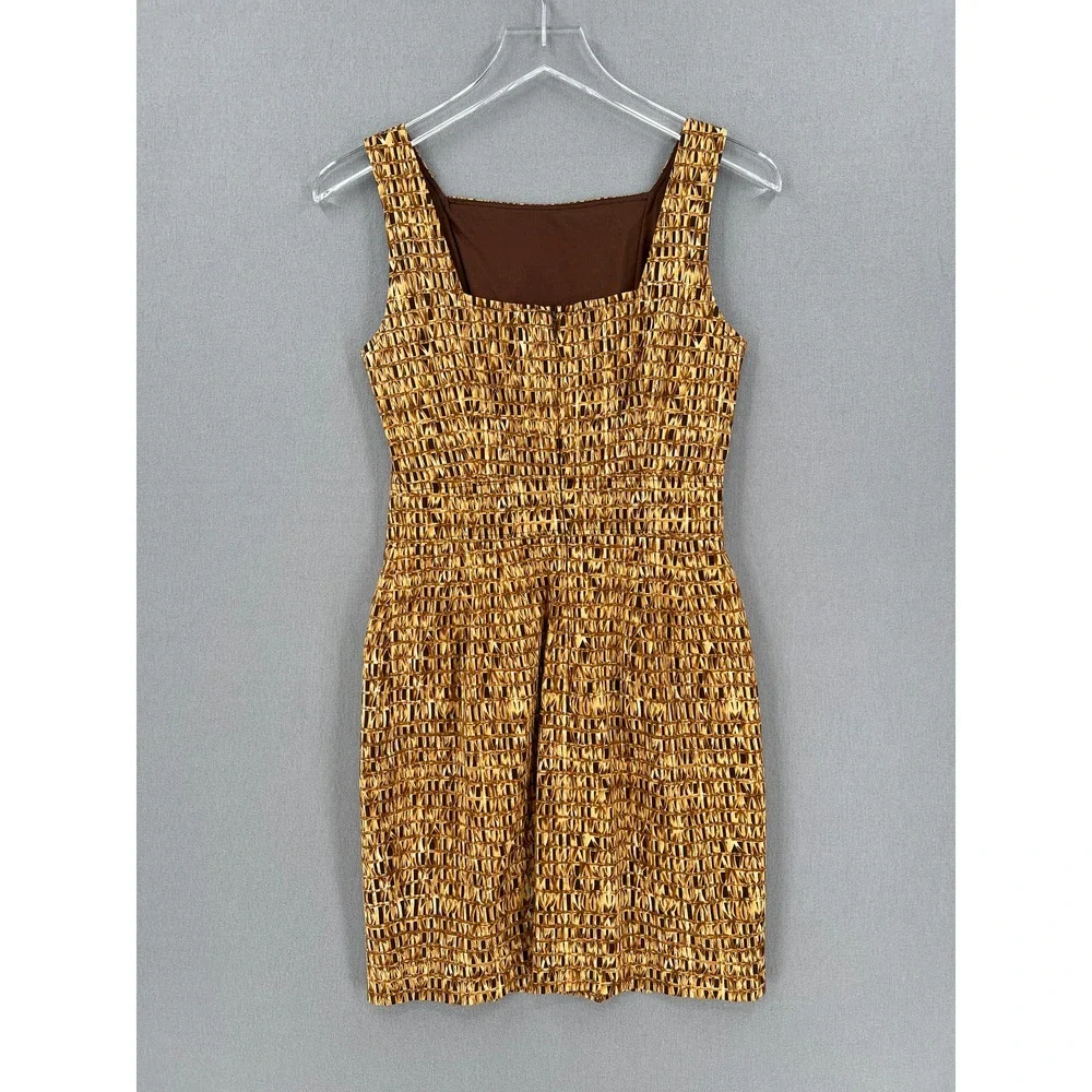 CHETTA B Vintage Dress Womens 4 Tan Brown Cotton Square Neck Sleeveless Sheath - Picture 8 of 16